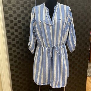 HINT OF BLUSH Striped Chambray Dress - 2X (blue & White)